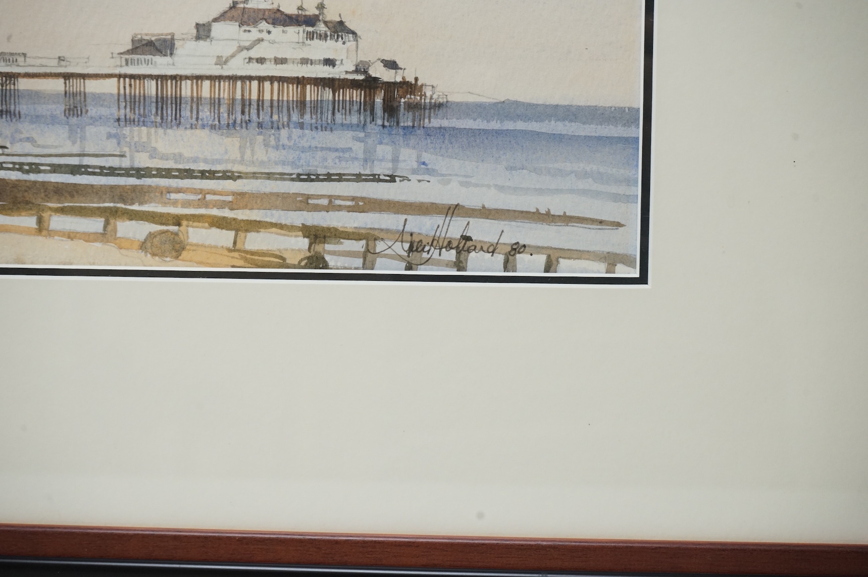 Holland (Modern British), watercolour, ‘Eastbourne pier’, signed and dated '80, 36 x 56cm